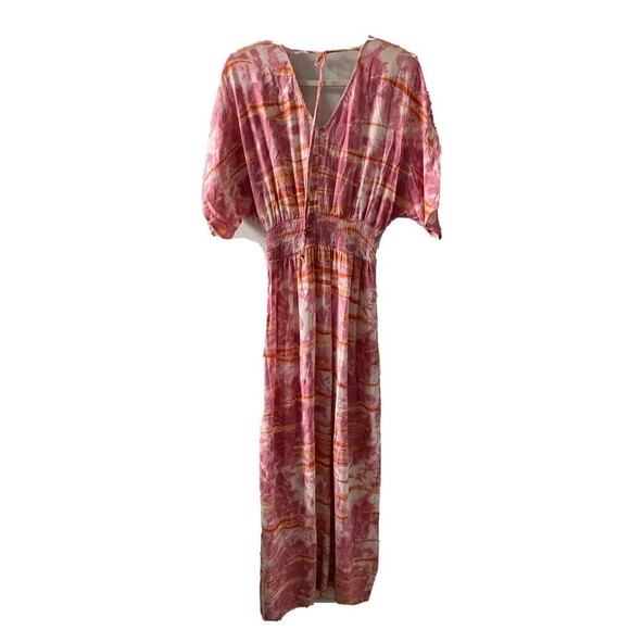 Knox Rose Size Small Multicolor Boho Print Smocked Surplice Maxi Dress - Picture 3 of 6